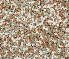 Close-up of a surface covered with small, irregularly shaped granules in shades of white, beige, and light brown, creating a textured and natural pattern.